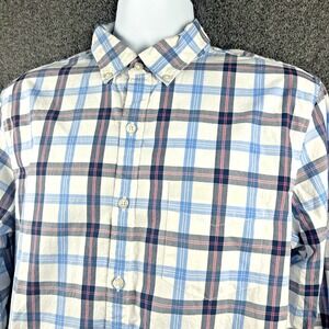 Bonobos‎ Men's Medium White Blue Plaid Slim Fit Cotton Long Sleeve Dress Shirt